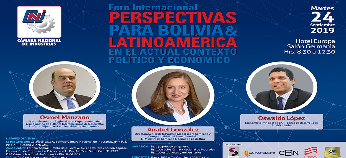 CNI presentará visión de coyuntura económica en foro "Perspectivas para Bolivia y Latinoamérica en el actual contexto político y económico" CNI presentará visión de coyuntura económica en foro "Perspectivas para Bolivia y Latinoamérica en el actual contexto político y económico"